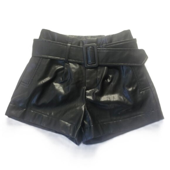 REVAMPED Faux Leather High-Waisted Belted Shorts – Size XS - Picture 1 of 5